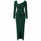 ⏰ Countdown läuft – 50% nur noch 3 Tage! Damen Herbst Winter Einfarbiges Stricktextur Langes Kleid mit Unregelmäßigem Ausschnitt