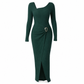 ⏰ Countdown läuft – 50% nur noch 3 Tage! Damen Herbst Winter Einfarbiges Stricktextur Langes Kleid mit Unregelmäßigem Ausschnitt