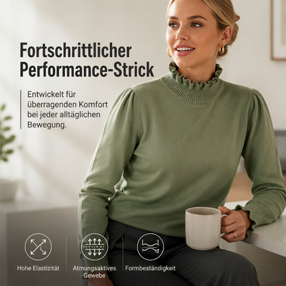 🌷 Lässiges Damen-Strickoberteil mit Rüschen & Mock-Neck – Feminin, weich & immer passend