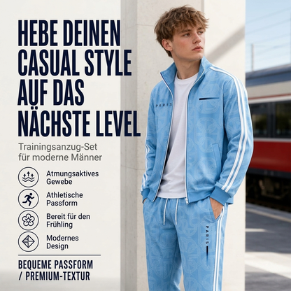🏆 Verkaufsschlager – jetzt halber Preis! Herren-Set mit geometrischem Muster, Jacke mit durchgehendem Reißverschluss und Hose