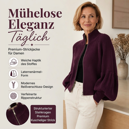 📈 Verkaufshit Nr. 1 – direkt 50%! Damen Strickpullover mit Laternenärmeln und Reißverschluss