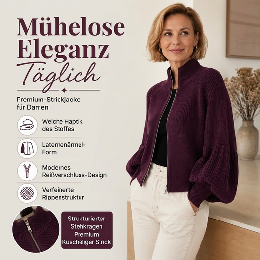 📈 Verkaufshit Nr. 1 – direkt 50%! Damen Strickpullover mit Laternenärmeln und Reißverschluss