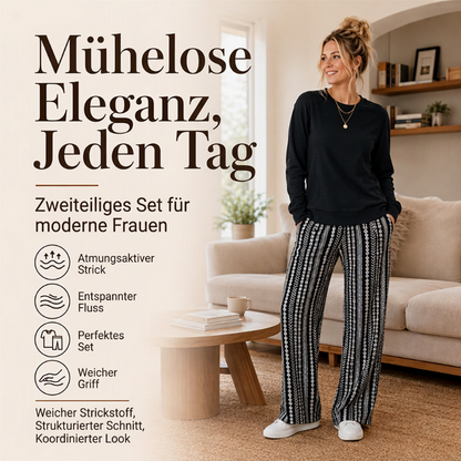⭐ 4,9 Sterne – nicht ohne Grund!	Freizeit-Oberteil mit Rundhalsausschnitt und bedruckte Hosen Set für Damen