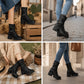📦 Täglich 500+ Pakete versendet – der Wahnsinn! Damen-Stiefeletten mit Blockabsatz und Schnalle, wadenhoch
