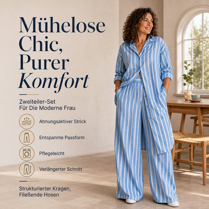 ⌛ Nur solange Vorrat reicht – danach regulärer Preis! Damen gestreiftes Longline-Hemd mit weit geschnittener Hose