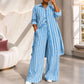 ⌛ Nur solange Vorrat reicht – danach regulärer Preis! Damen gestreiftes Longline-Hemd mit weit geschnittener Hose
