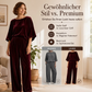 🚨 Eilmeldung: 50% endet heute Nacht! Samt-Set für Damen: Kurzarm-Oberteil & Weite-Hose
