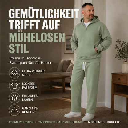 📢📢50%Rabatt!!!🎉✨Lässiges Halb-Zip Kapuzen-Sweatshirt & weit geschnittene Hose für Herren – Bequemer Sitz, sportlicher Look & vielseitig kombinierbar – Weicher Stoff, moderne Passform & perfekt für Alltag, Sport & Freizeit