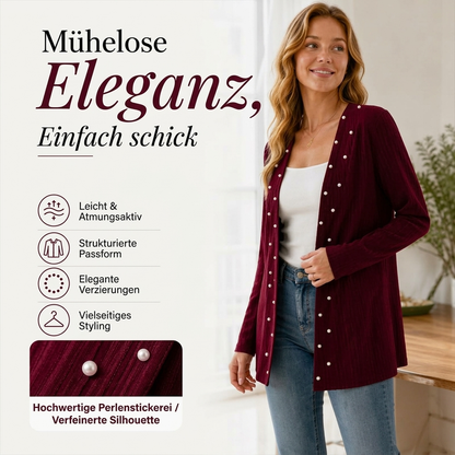 🧶 Damen Strickjacke mit Perlenbesatz – Weich, feminin & immer passend