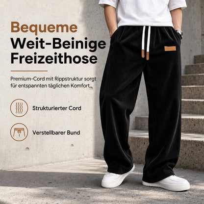 ⌛ Nur solange Vorrat reicht – danach regulärer Preis! Herren Freizeit-Cordhose mit weitem Bein, elastischem Kordelbund, entspannter Passform