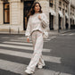 🌟 Der Look, den alle suchen – bei uns 50% günstiger! Damen-Streifenmotte-Mock-Neck-Top & Wide-Leg-Hosen-Set