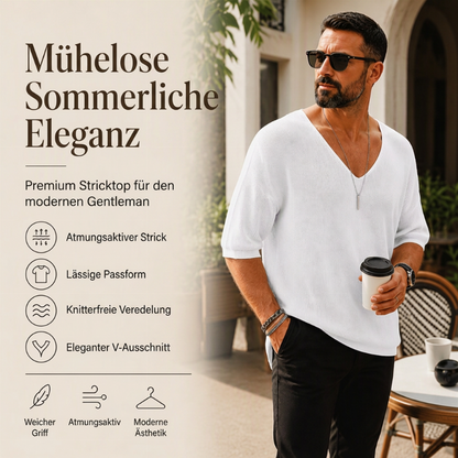 📦 Täglich 500+ Pakete versendet – der Wahnsinn! Lässiges V-Ausschnitt Strick-T-Shirt für Herren