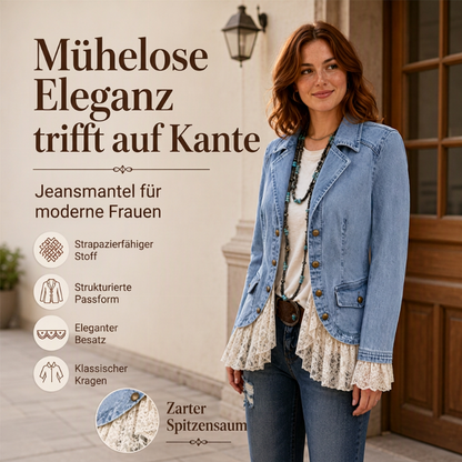 🙌 70% Wiederkaufquote – Qualität überzeugt! Damen Jeansjacke mit Spitzenabschluss und Reverskragen