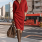 Damen geripptes Strickkleid mit Hemdkragen und Knopfleiste