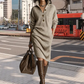 Damen geripptes Strickkleid mit Hemdkragen und Knopfleiste