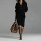 Damen geripptes Strickkleid mit Hemdkragen und Knopfleiste