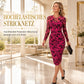 2-Teiler Damen Kleid Set mit langärmligem, meshartigem und kettenbedrucktem Bodycon Midikleid und Unterkleid