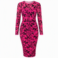 2-Teiler Damen Kleid Set mit langärmligem, meshartigem und kettenbedrucktem Bodycon Midikleid und Unterkleid