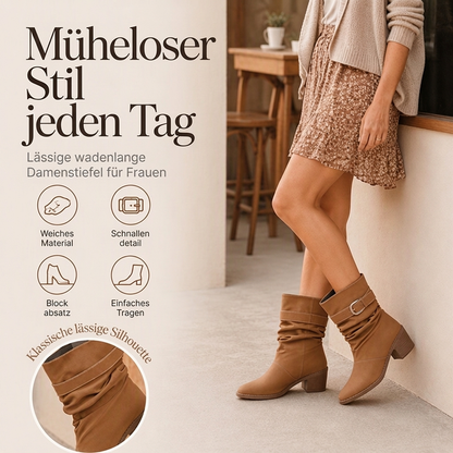 🚨 Eilmeldung: 50% endet heute Nacht! Damen Stiefeletten mit spitzer Zehenpartie und lässigem Faltenwurf bis zur Mitte der Wade