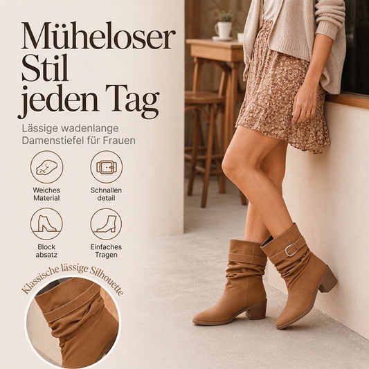 🚨 Eilmeldung: 50% endet heute Nacht! Damen Stiefeletten mit spitzer Zehenpartie und lässigem Faltenwurf bis zur Mitte der Wade