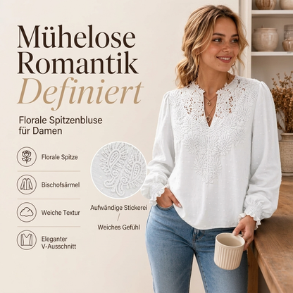 🌸 Damen Spitzen V-Ausschnitt Langarmshirt – Feminin, weich & immer passend – Jetzt 50% Rabatt!