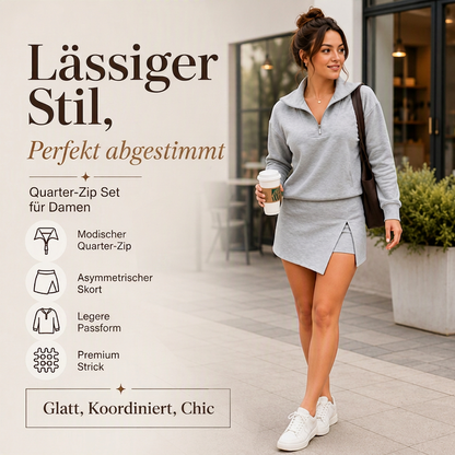 🎪 Neuheiten-Launch + 50% = doppelte Überraschung! Damen-Set mit halbem Reißverschluss-Pullover und asymmetrischem Wickel-Skort