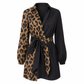 💞 Über 10.000 verkauft! ⭐ Damen Minikleid mit Leopardenmuster – Langarm, Kontrast-Patchwork & Gürtel