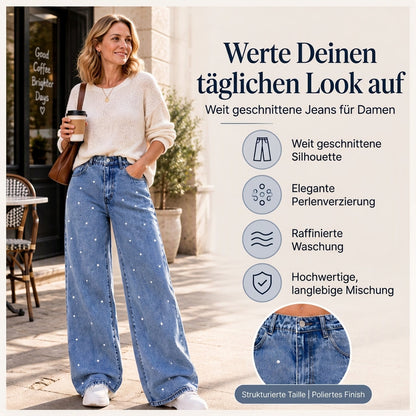 💥Fast ausverkauft wegen hoher Nachfrage!💥 Weit geschnittene Damenjeans mit Perlenverzierung