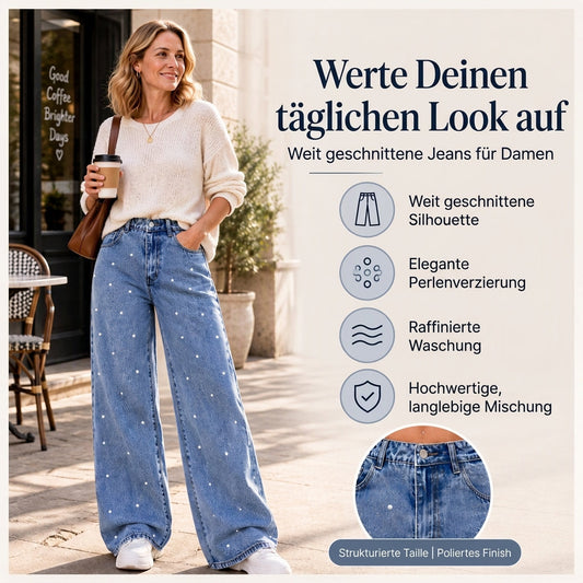 💥Fast ausverkauft wegen hoher Nachfrage!💥 Weit geschnittene Damenjeans mit Perlenverzierung