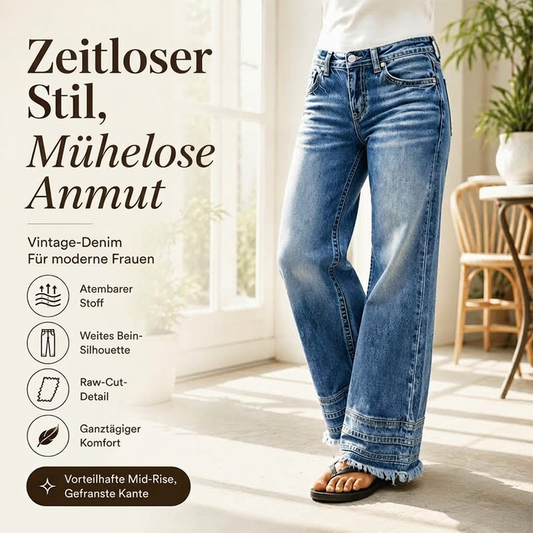 🔥 Nur heute 50 %! Damen Vintage Weitbeinjeans mit Rohem Saum