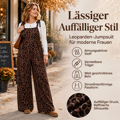 ⚡Blitzangebot: 50% Rabatt + Gratis Versand!⚡ Damen Jumpsuit mit Leopardenmuster und weitem Bein