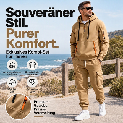 🔥Bestseller + 50% Rabatt!🔥 Warmes Herren-Halbzip-Kapuzenpullover- und Cargohosen-Set