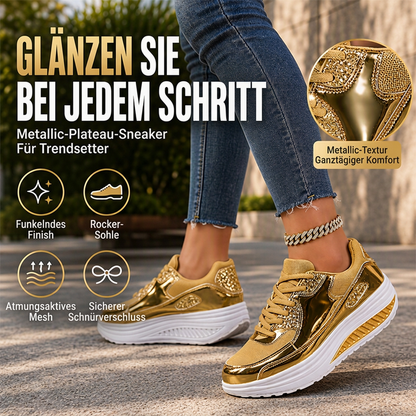🚨Beeil dich!🚨 Damen glänzende Plateausneaker mit Rocker-Sohle
