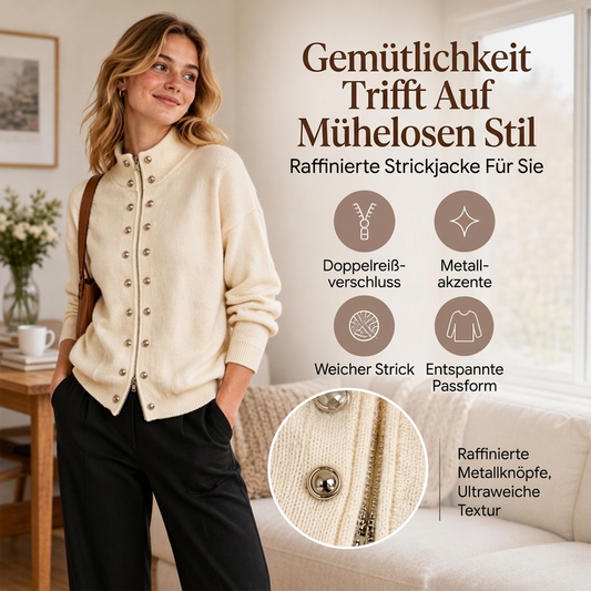 🚀Neu! 50% Rabatt!🚀  Damen-Strickjacke mit Stehkragen und Doppelknopfverschluss