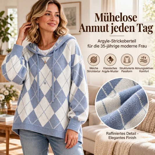 Damen lässiges Argyle Kapuzenpullover