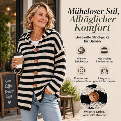 💞Liebste Wahl unserer Kunden!💞 Damen Gestrickte Kapuzenstrickjacke mit Streifen