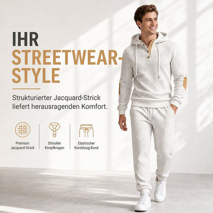 📢🎉Alles muss weg!!!🛍️✨Herren 2-teiliges Jacquard Kapuzenpullover Set Herbst Winter lässiger Kapuzen-Sweatshirt und Sweathose Trainingsanzug