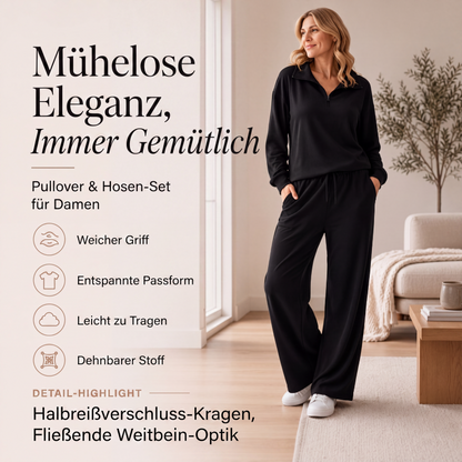 📢Experten empfehlen es!📢 Damen-Set mit halbem Reißverschluss, Kragenoberteil und weiten Hosen
