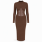 🥳Über 5.000 Mal im Warenkorb!🥳 Damen Rundhals Langarm Patchwork Figurbetontes Bodycon Strickkleid