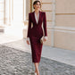 🚀Neu eingetroffen! 50% Rabatt!🚀 Tailliertes Langarm-Kleid für Damen mit Spitzeneinsatz am Revers