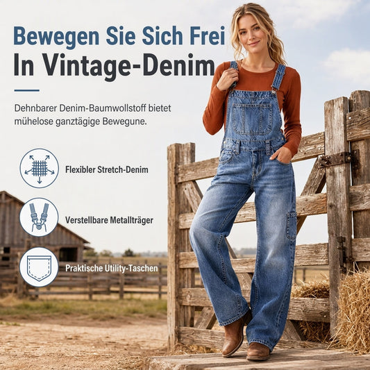 🥳Bestseller: 50% Rabatt + Gratis Versand!🥳 Damen dehnbare Jeans-Latzhose mit weitem Bein und verstellbaren Trägern