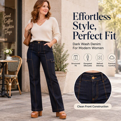 🎁Von Kunden empfohlen! 50% Rabatt!🎁 Damen Jeans mit hohem Bund, kontrastfarbiger Ziernaht und weitem Bein