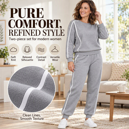 ⚡Blitzangebot: 50% Rabatt + Gratis Versand!⚡ Damen 2-Teilig Set Sweatshirt & Jogginghose mit Kontrastpaspel