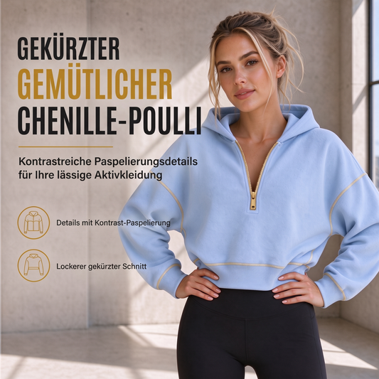 ⏰Beliebt und bald ausverkauft!⏰ Damen-Kurzformatiges Hoodie mit Reißverschluss und Kontrastbesatz, langärmelig, locker sitzend, einfarbig, casual Sweatshirt für Herbst und Winter