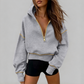 ⏰Beliebt und bald ausverkauft!⏰ Damen-Kurzformatiges Hoodie mit Reißverschluss und Kontrastbesatz, langärmelig, locker sitzend, einfarbig, casual Sweatshirt für Herbst und Winter