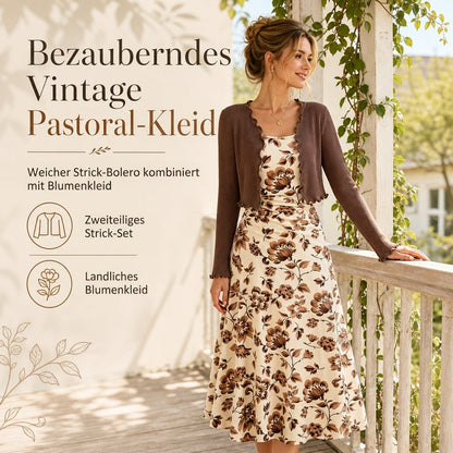 🎉Über 100.000 zufriedene Kunden!🎉 2-teiliges Set: Damen Vintage-Blumen-Trägerkleid und kurz geschnittene Rippstrick-Strickjacke