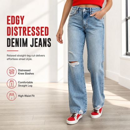 🔥50% Rabatt + Gratis Versand!🔥 Damen Jeans mit hohem Bund, ausgefranst und Wide-Leg