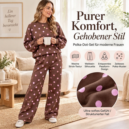 🔥Nur heute: 50% Rabatt!🔥 Damen-Punkte-Top und Hosen mit weitem Bein Set