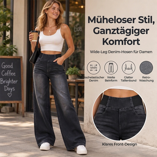 🥳Bestseller zurück! Jetzt kaufen!🥳 Freizeit-Jeans mit Stretch und weitem Bein für Damen