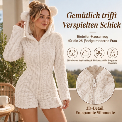 🚀Neu eingetroffen! 50% Rabatt!🚀 Niedlicher Kapuzen-Plüschoverall für Damen mit Bärenohren